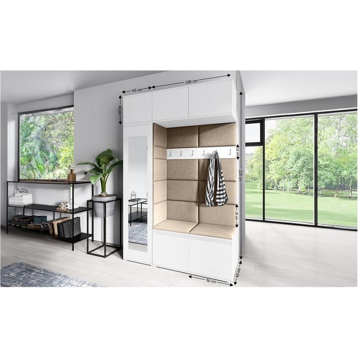 Cuier Hol Max 21 Culoare Bej inchis cu Alb 145x225x40 cm