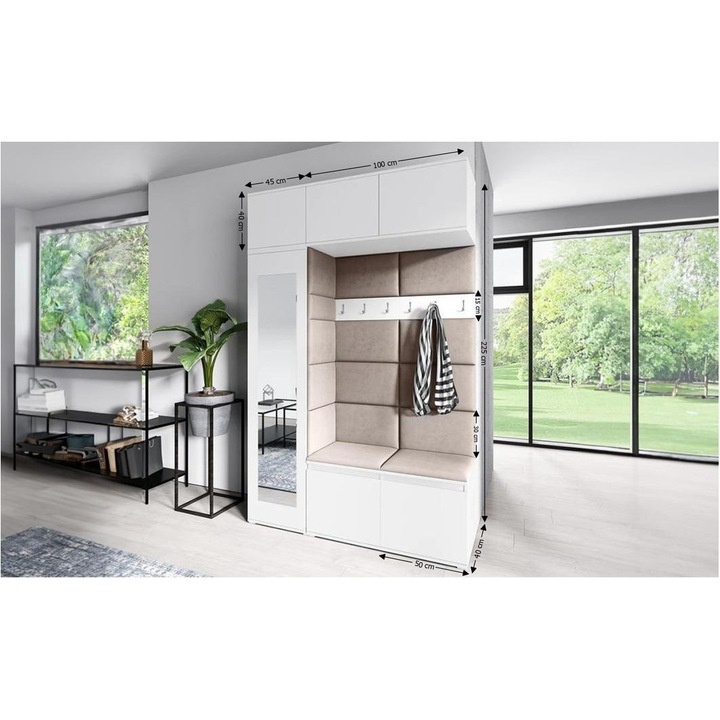 Cuier Hol Max 21 Culoare Gri antracit cu Alb 145x225x40 cm