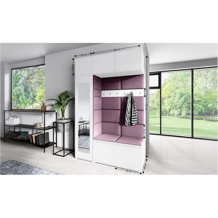 Cuier Hol Max 21 Culoare Mov cu Alb 145x225x40 cm