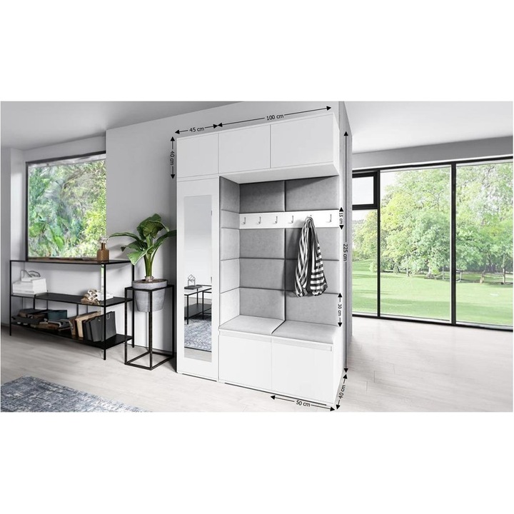 Cuier Hol Max 21 Culoare Gri cu Alb 145x225x40 cm