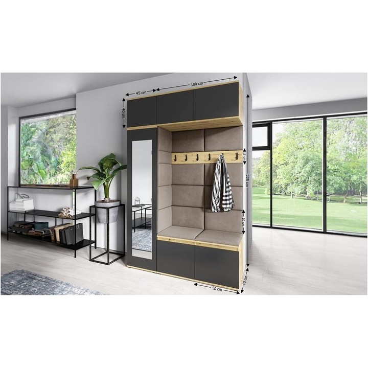 Cuier Hol Max 21 Culoare Gri antracit cu Artisan 145x225x40 cm