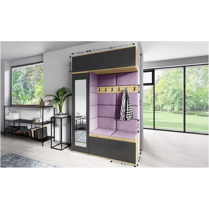 Cuier Hol Max 21 Culoare Mov cu Artisan 145x225x40 cm