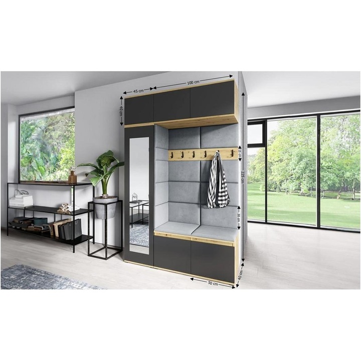 Cuier Hol Max 21 Culoare Gri cu Artisan 145x225x40 cm