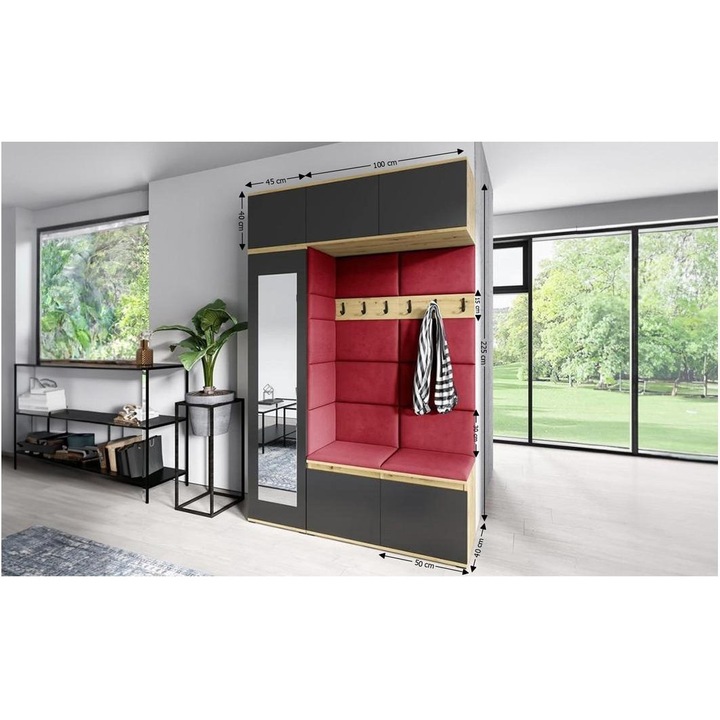 Cuier Hol Max 21 Culoare Rosu cireasa cu Artisan 145x225x40 cm