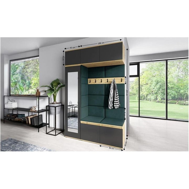 Cuier Hol Max 21 Culoare Verde inchis cu Artisan 145x225x40 cm