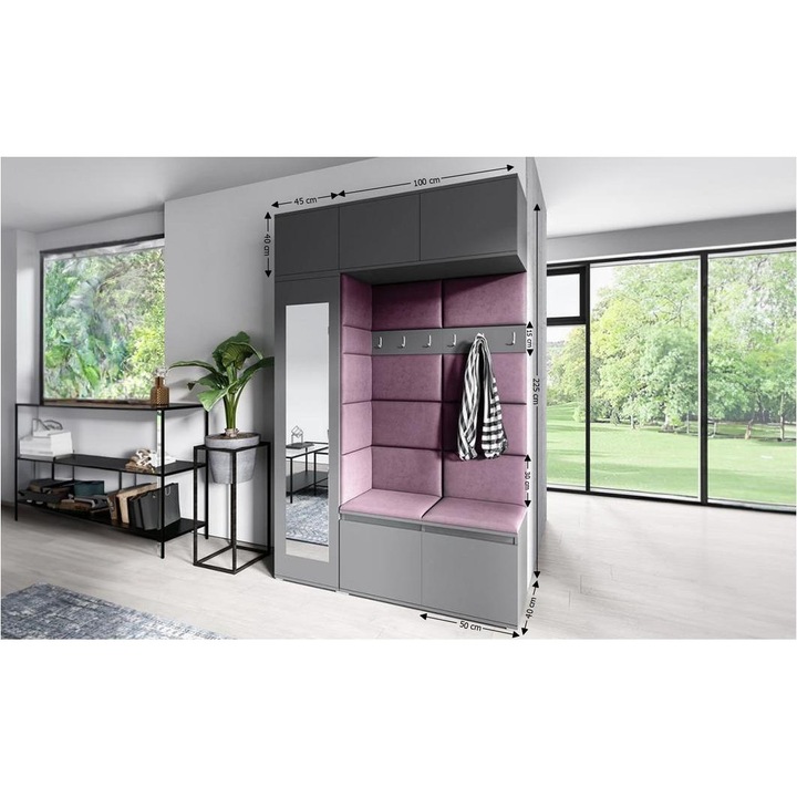 Cuier Hol Max 21 Culoare Mov cu Grafit 145x225x40 cm