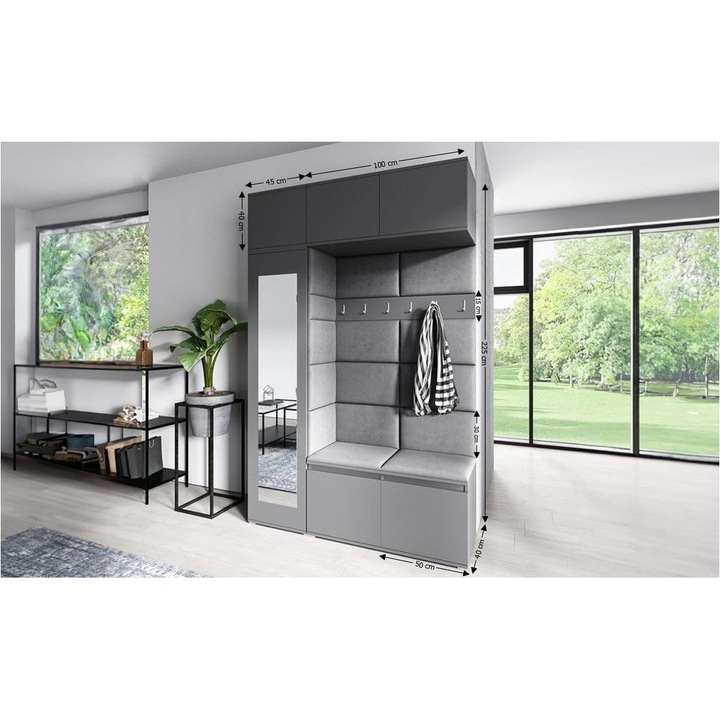 Cuier Hol Max 21 Culoare Gri grafit cu Grafit 145x225x40 cm