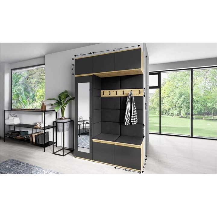 Cuier Hol Max 21 Culoare Negru cu Artisan 145x225x40 cm