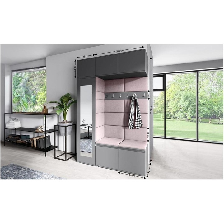 Cuier Hol Max 21 Culoare Roz pal cu Grafit 145x225x40 cm