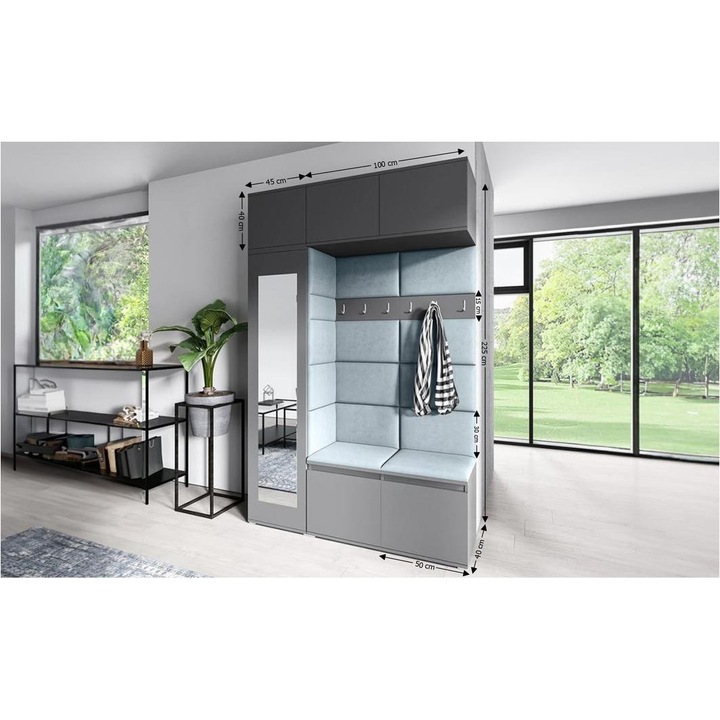 Cuier Hol Max 21 Culoare Gri Perlat cu Grafit 145x225x40 cm