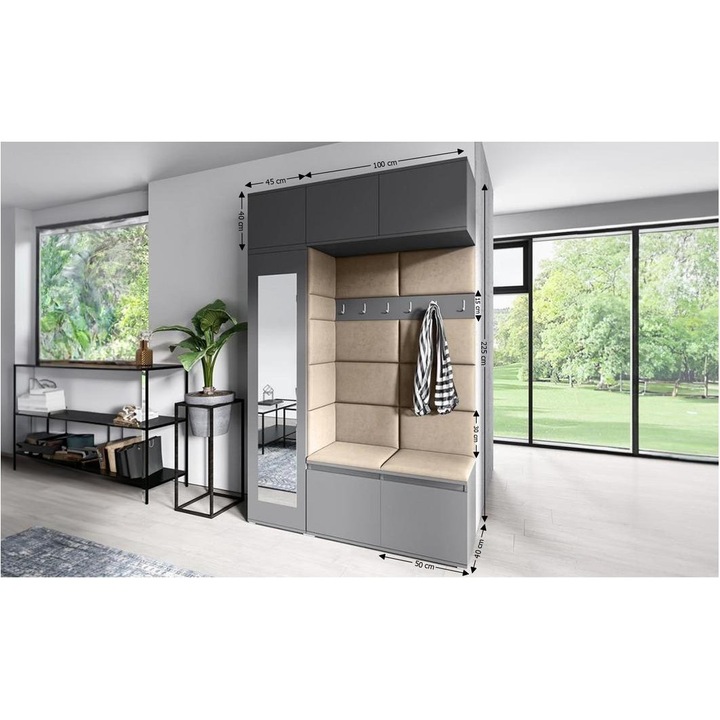 Cuier Hol Max 21 Culoare Bej inchis cu Grafit 145x225x40 cm