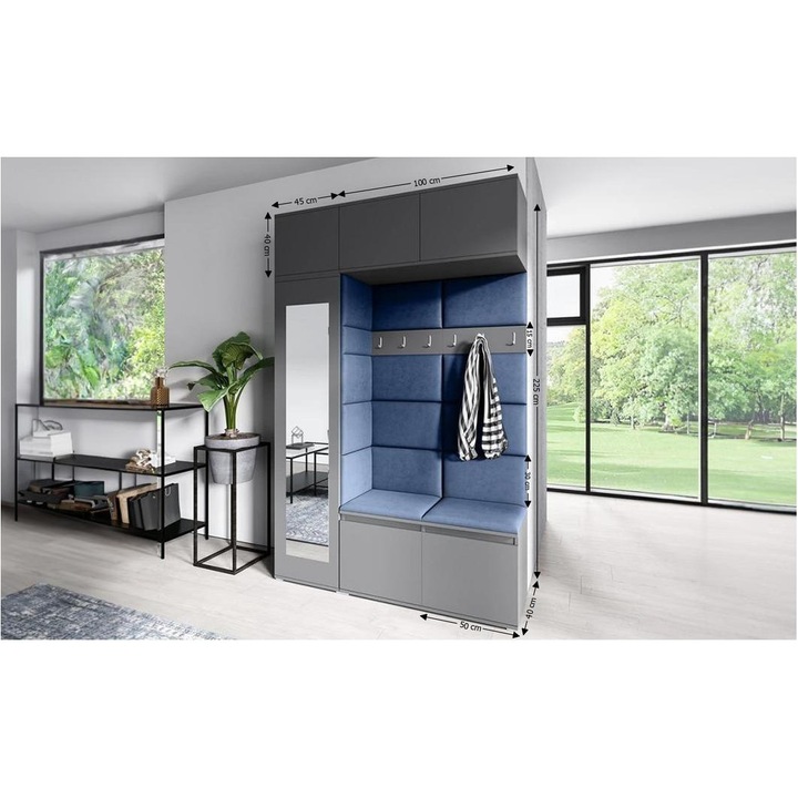 Cuier Hol Max 21 Culoare Albastru cu Grafit 145x225x40 cm