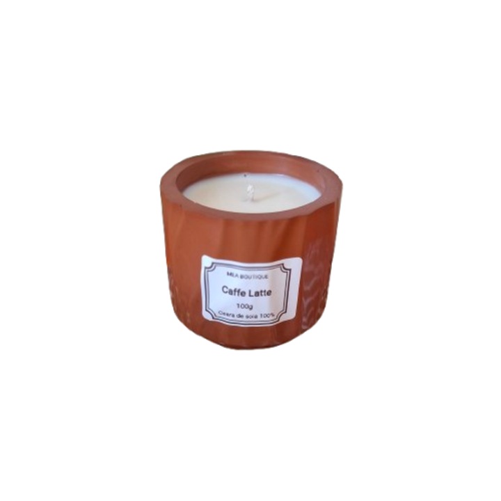 Lumanare in recipient ceramic caramiziu valuri, Caffe Latte, 100g