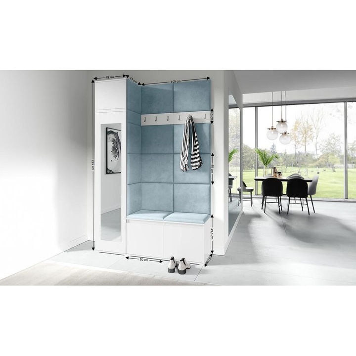 Cuier Hol Max 22 Culoare Gri Perlat cu Alb 145x225x40 cm