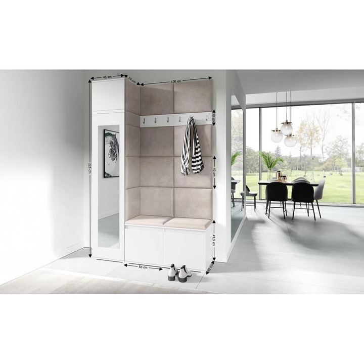 Cuier Hol Max 22 Culoare Bej cu Alb 145x225x40 cm