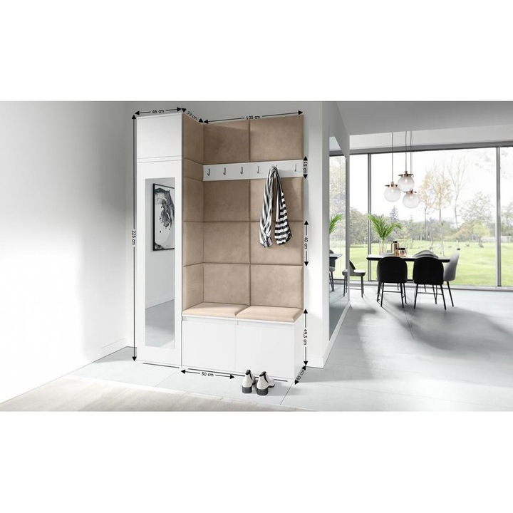 Cuier Hol Max 22 Culoare Bej inchis cu Alb 145x225x40 cm