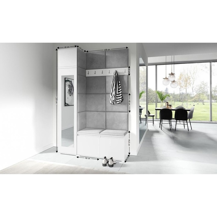 Cuier Hol Max 22 Culoare Gri cu Alb 145x225x40 cm