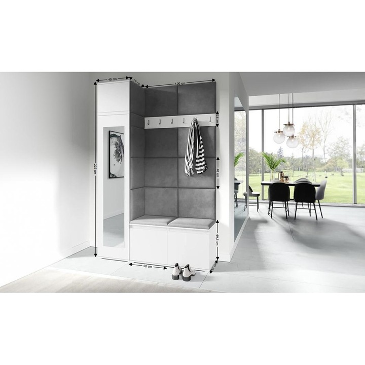 Cuier Hol Max 22 Culoare Gri grafit cu Alb 145x225x40 cm