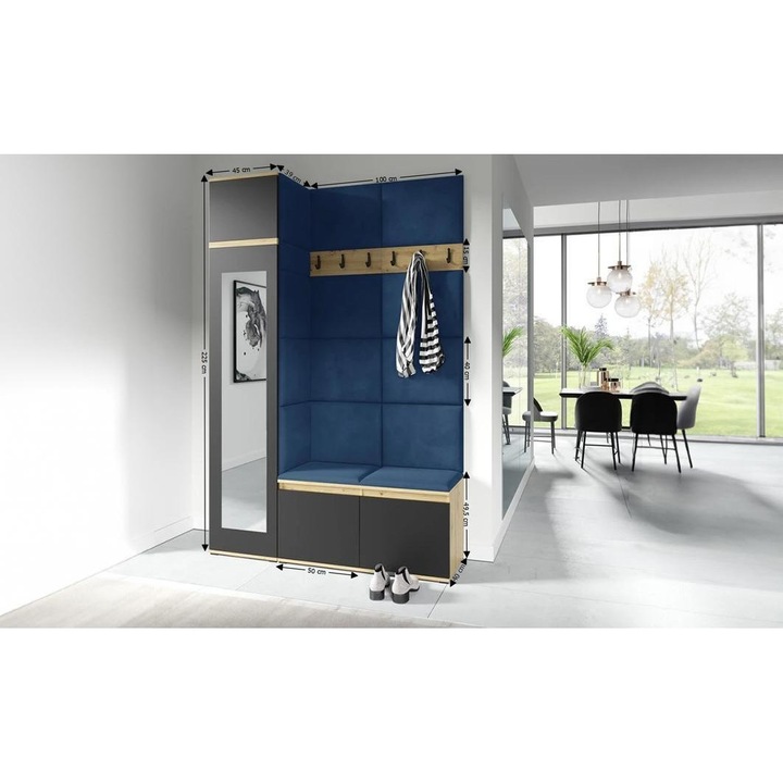 Cuier Hol Max 22 Culoare Albastru cu Artisan 145x225x40 cm