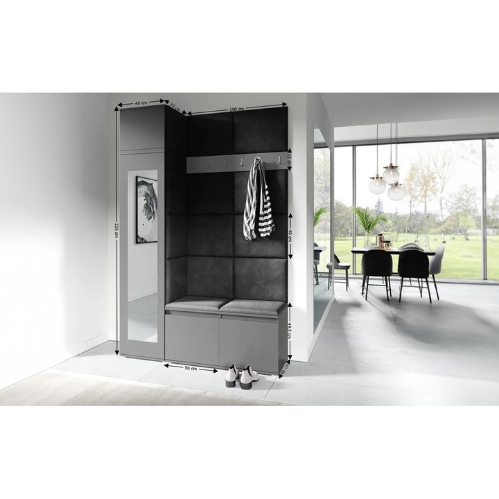 Cuier Hol Max 22 Culoare Negru cu Grafit 145x225x40 cm