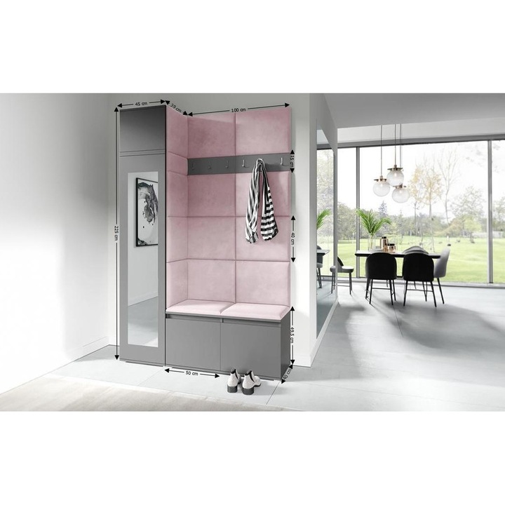 Cuier Hol Max 22 Culoare Roz pal cu Grafit 145x225x40 cm