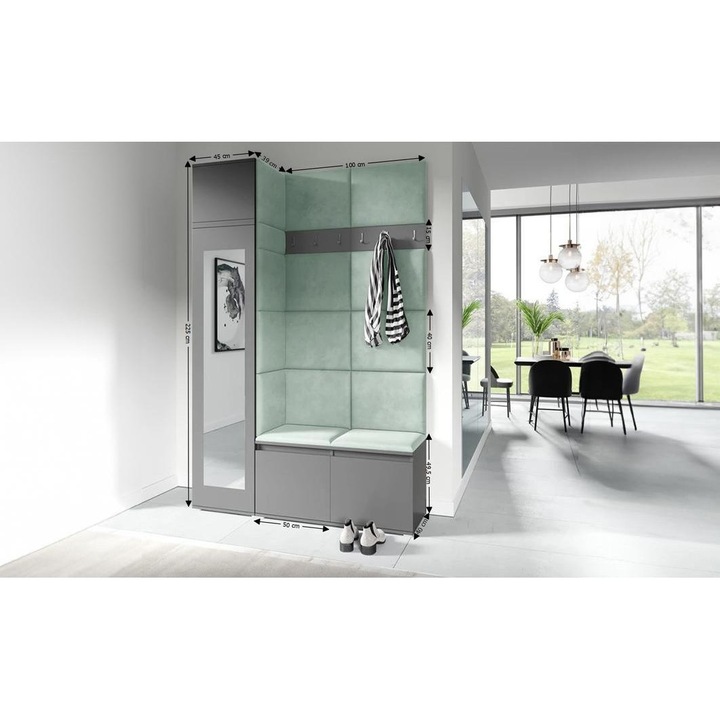 Cuier Hol Max 22 Culoare Verde menta cu Grafit 145x225x40 cm
