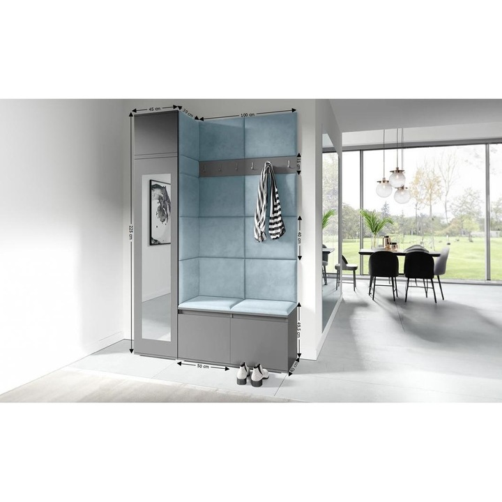 Cuier Hol Max 22 Culoare Gri Perlat cu Grafit 145x225x40 cm