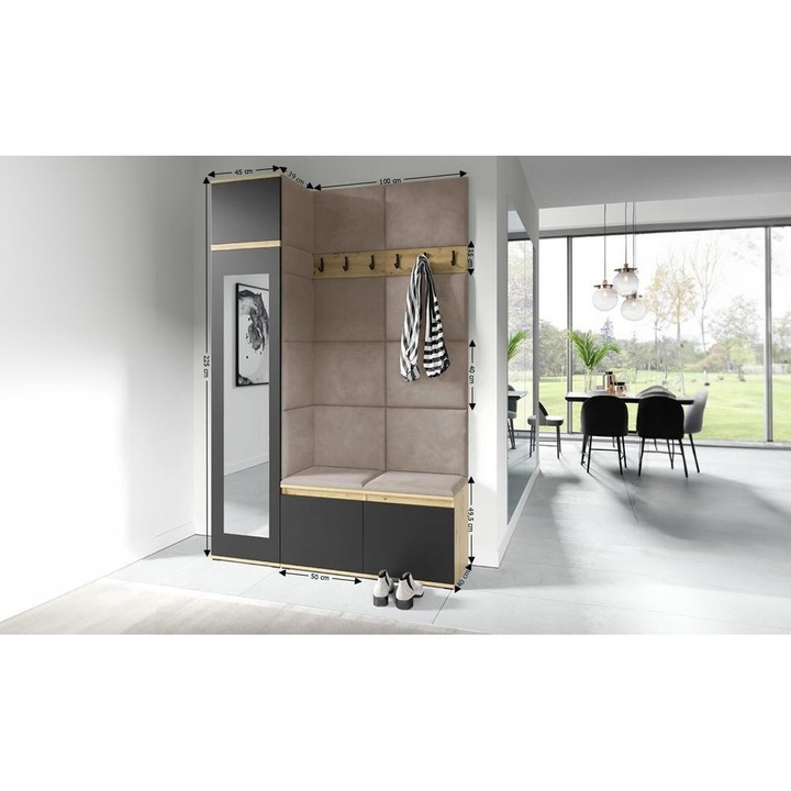 Cuier Hol Max 22 Culoare Gri antracit deschis cu Artisan 145x225x40 cm