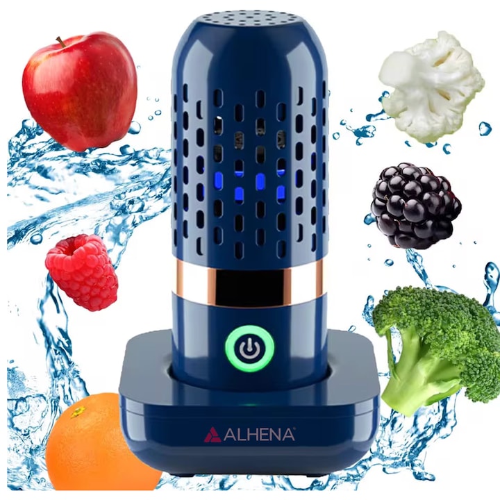 Zöldség, Gyümölcs és Húspucoló Készülék, Alhena® A5, Hordozható Vezeték Nélküli Ózonos Sterilizátor, Eltávolítja a Peszticideket, Hormonokat és Vegyszereket, Élelmiszer Sterilizáló, Ózonos Vizes Tisztító, Hatékony Tisztítás, Modern Kompakt Design
