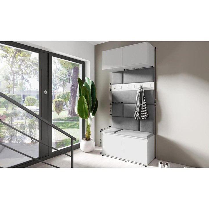 Cuier Hol Max 23 Culoare Gri grafit cu Alb 100x225x40 cm