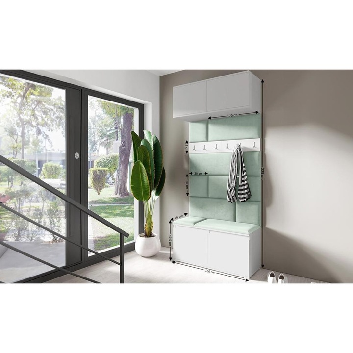 Cuier Hol Max 23 Culoare Verde menta cu Alb 100x225x40 cm