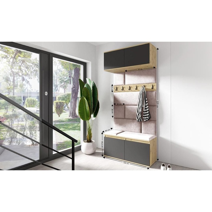 Cuier Hol Max 23 Culoare Roz pal cu Artisan 100x225x40 cm