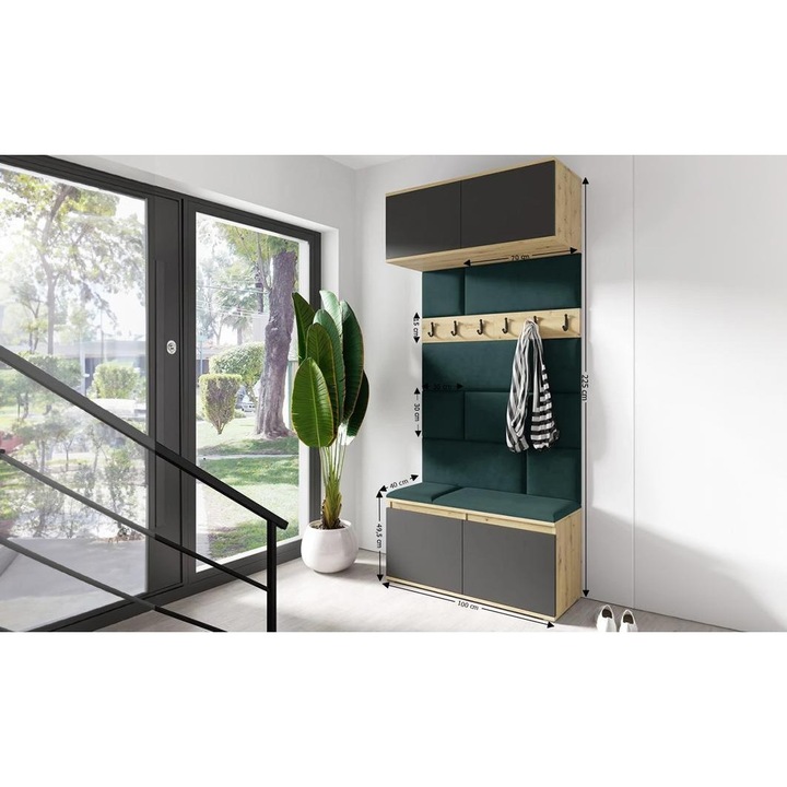 Cuier Hol Max 23 Culoare Verde inchis cu Artisan 100x225x40 cm