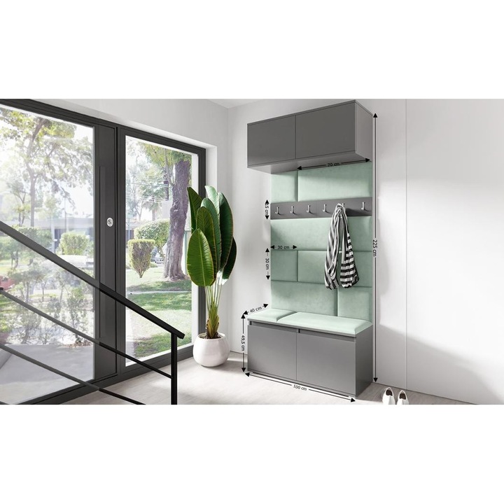 Cuier Hol Max 23 Culoare Verde menta cu Grafit 100x225x40 cm