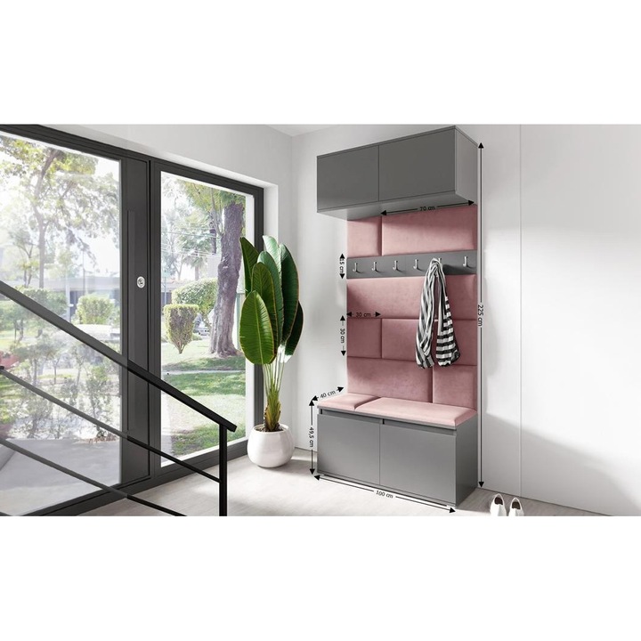 Cuier Hol Max 23 Culoare Rose cu Grafit 100x225x40 cm