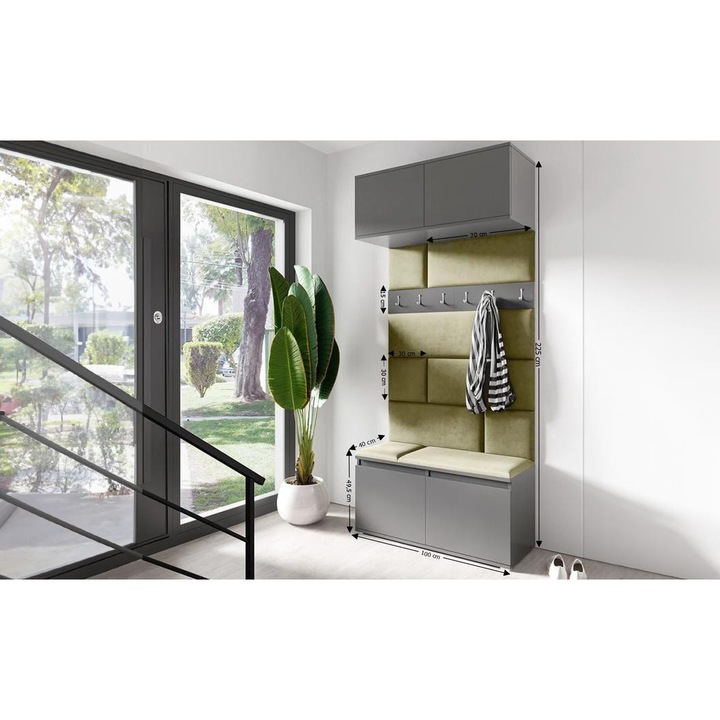 Cuier Hol Max 23 Culoare Verde iarba cu Grafit 100x225x40 cm
