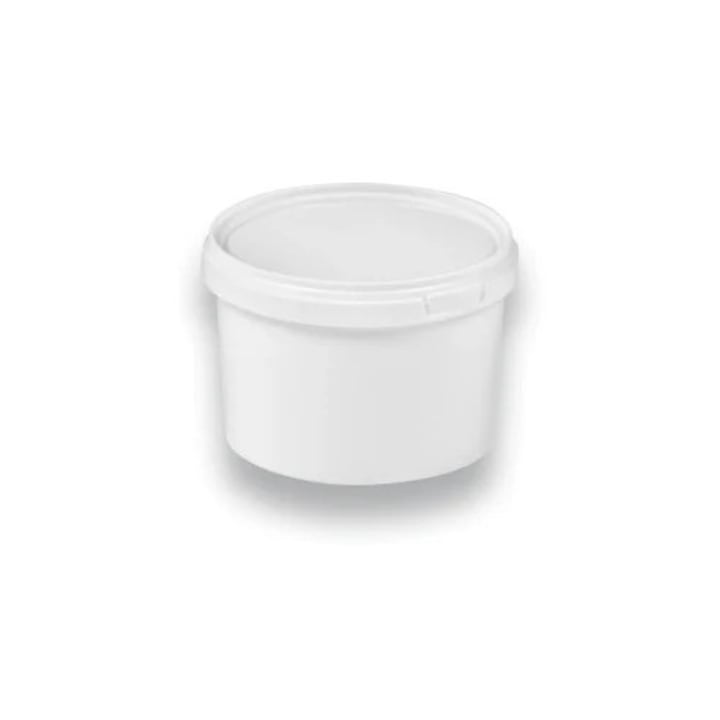 Galeti rotunde 0.5 litri din plastic alb cu capac clipsabil alb, pachet 10 galeti