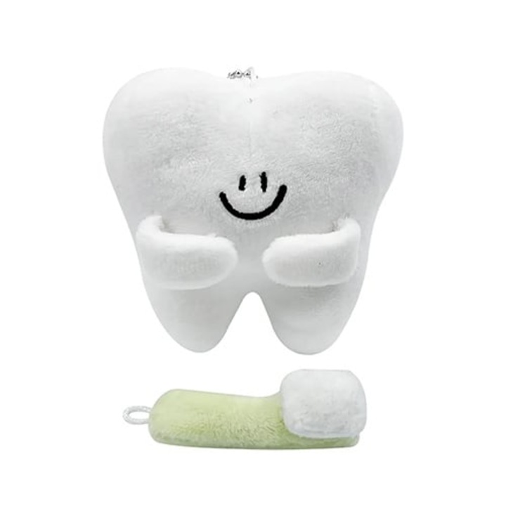 Breloc din plus în formă de dinte cu periuta, 8x9cm