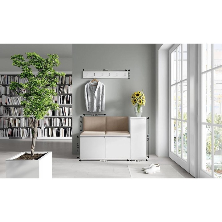 Cuier Hol Max 25 Culoare Bej inchis cu Alb 130x88x40 cm