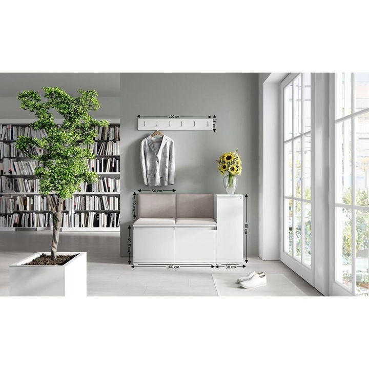 Cuier Hol Max 25 Culoare Bej cu Alb 130x88x40 cm