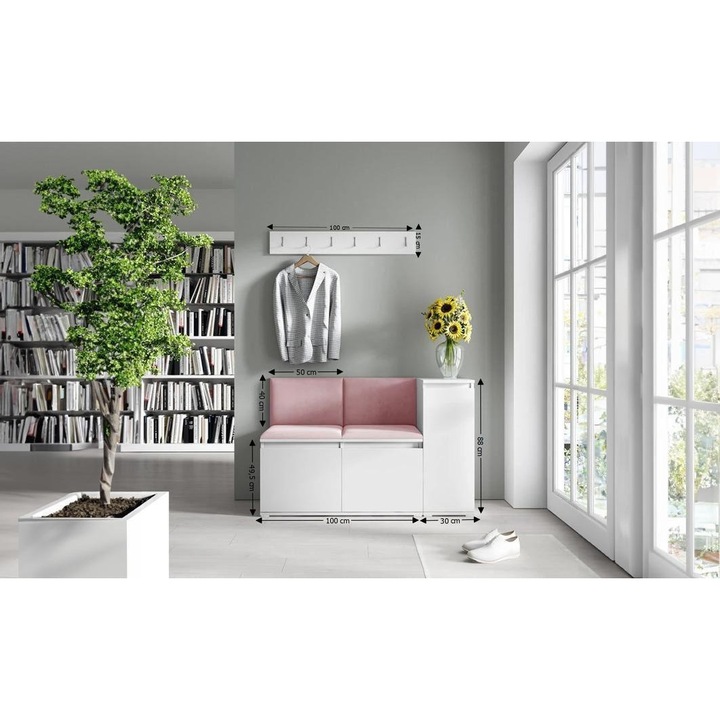 Cuier Hol Max 25 Culoare Rose cu Alb 130x88x40 cm