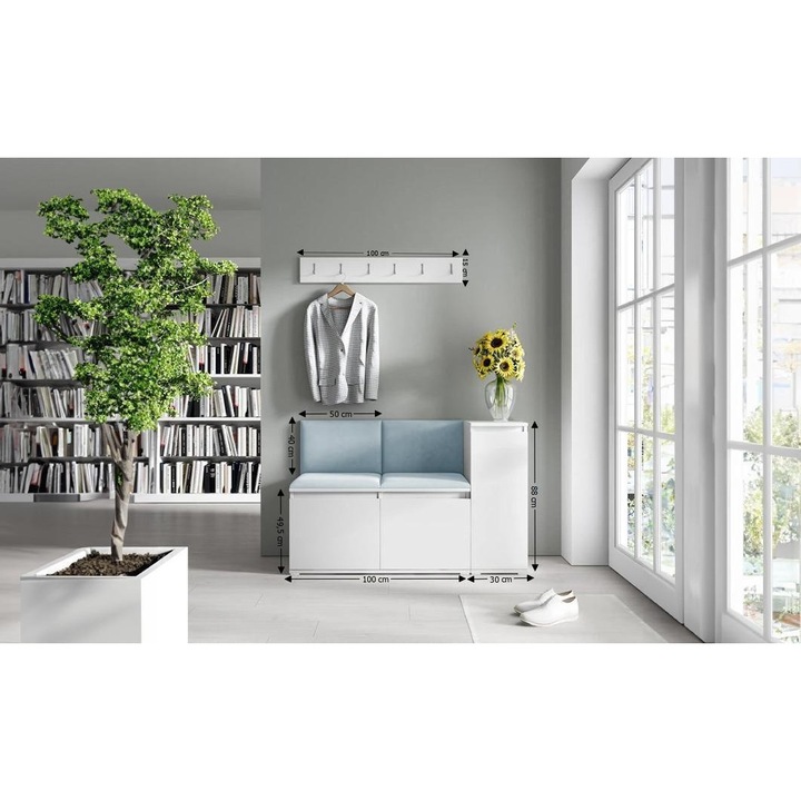 Cuier Hol Max 25 Culoare Gri Perlat cu Alb 130x88x40 cm