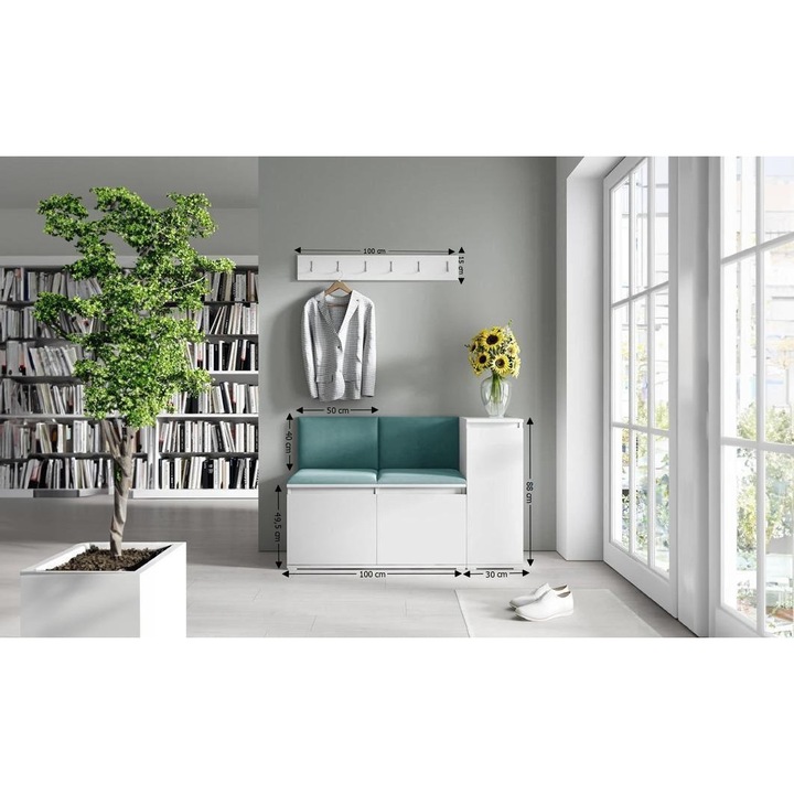 Cuier Hol Max 25 Culoare Verde inchis cu Alb 130x88x40 cm