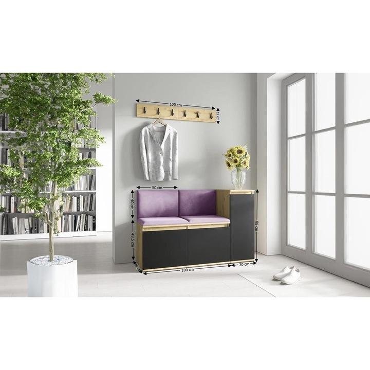 Cuier Hol Max 25 Culoare Mov cu Artisan 130x88x40 cm