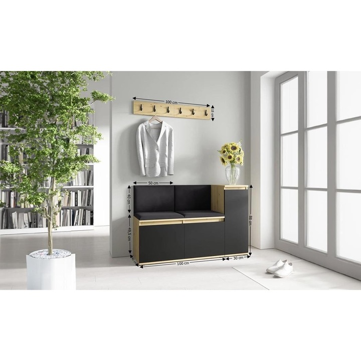 Cuier Hol Max 25 Culoare Negru cu Artisan 130x88x40 cm