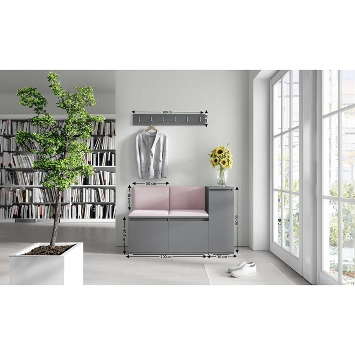 Cuier Hol Max 25 Culoare Roz pal cu Grafit 130x88x40 cm