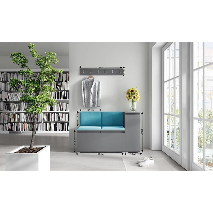 Cuier Hol Max 25 Culoare Albastru deshcis cu Grafit 130x88x40 cm