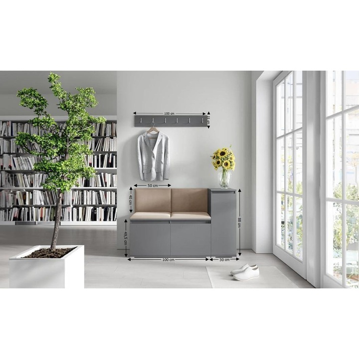 Cuier Hol Max 25 Culoare Bej inchis cu Grafit 130x88x40 cm