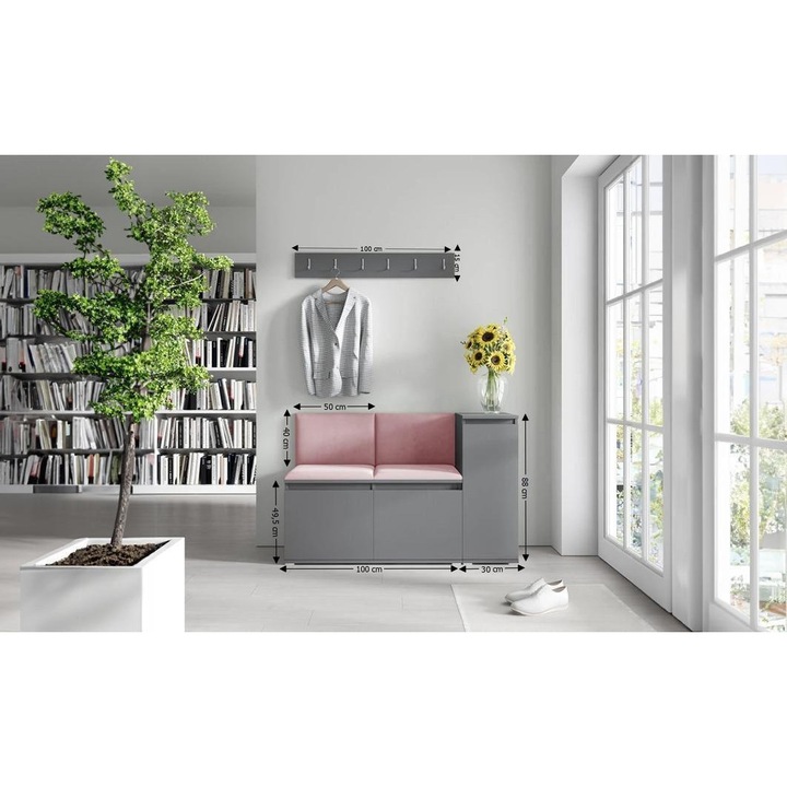 Cuier Hol Max 25 Culoare Rose cu Grafit 130x88x40 cm