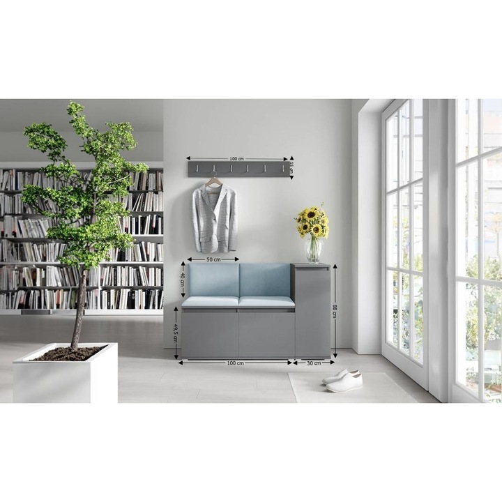 Cuier Hol Max 25 Culoare Gri Perlat cu Grafit 130x88x40 cm